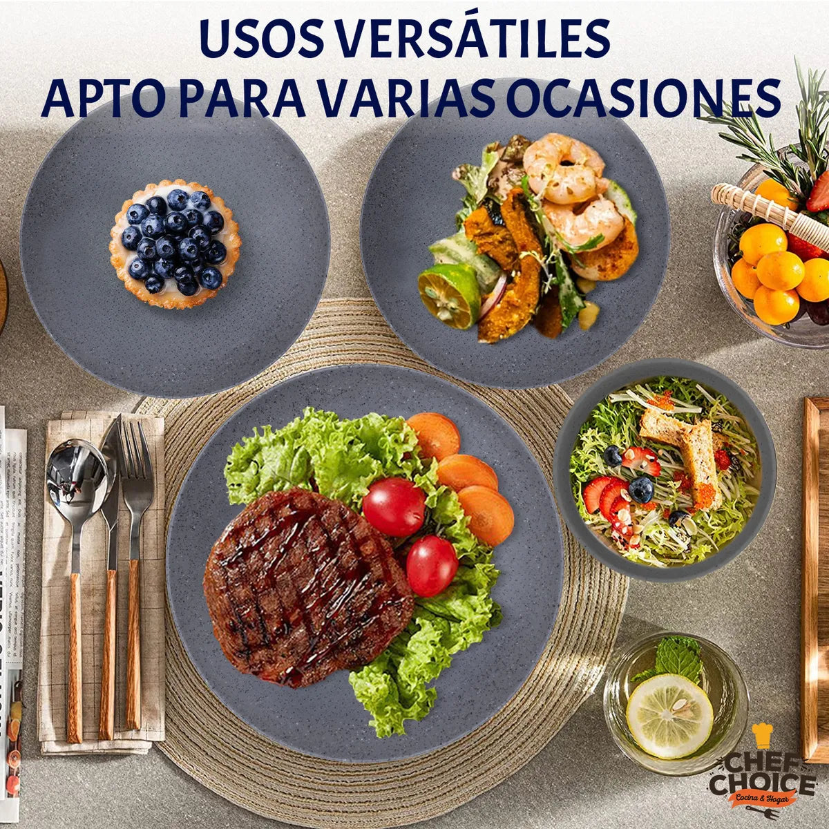 Set 16 Pcs Juego De Vajilla Completo Melamina Gray Speckled