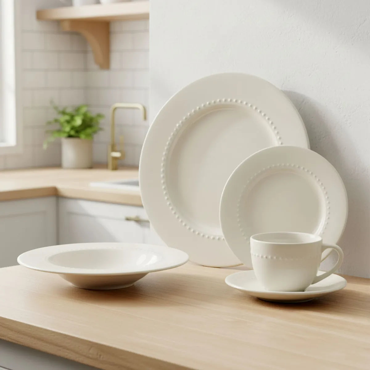 Juego De Vajilla Cerámica Blanca Puntos 30 Piezas Roberta Allen