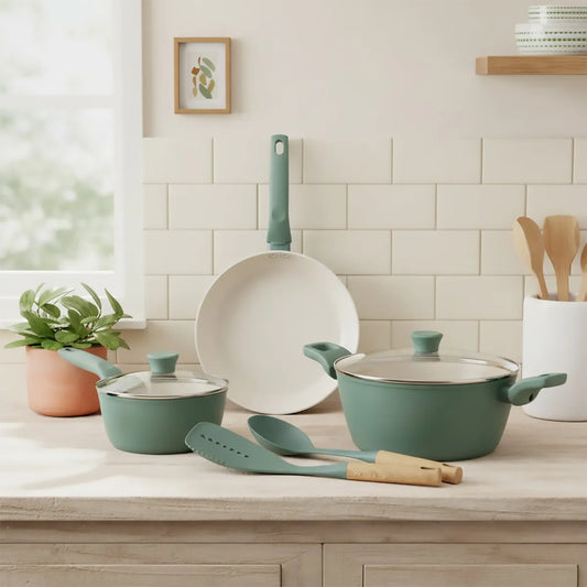 Batería De Cocina 7 Piezas Antiadherente Cerámico Esencial Mica